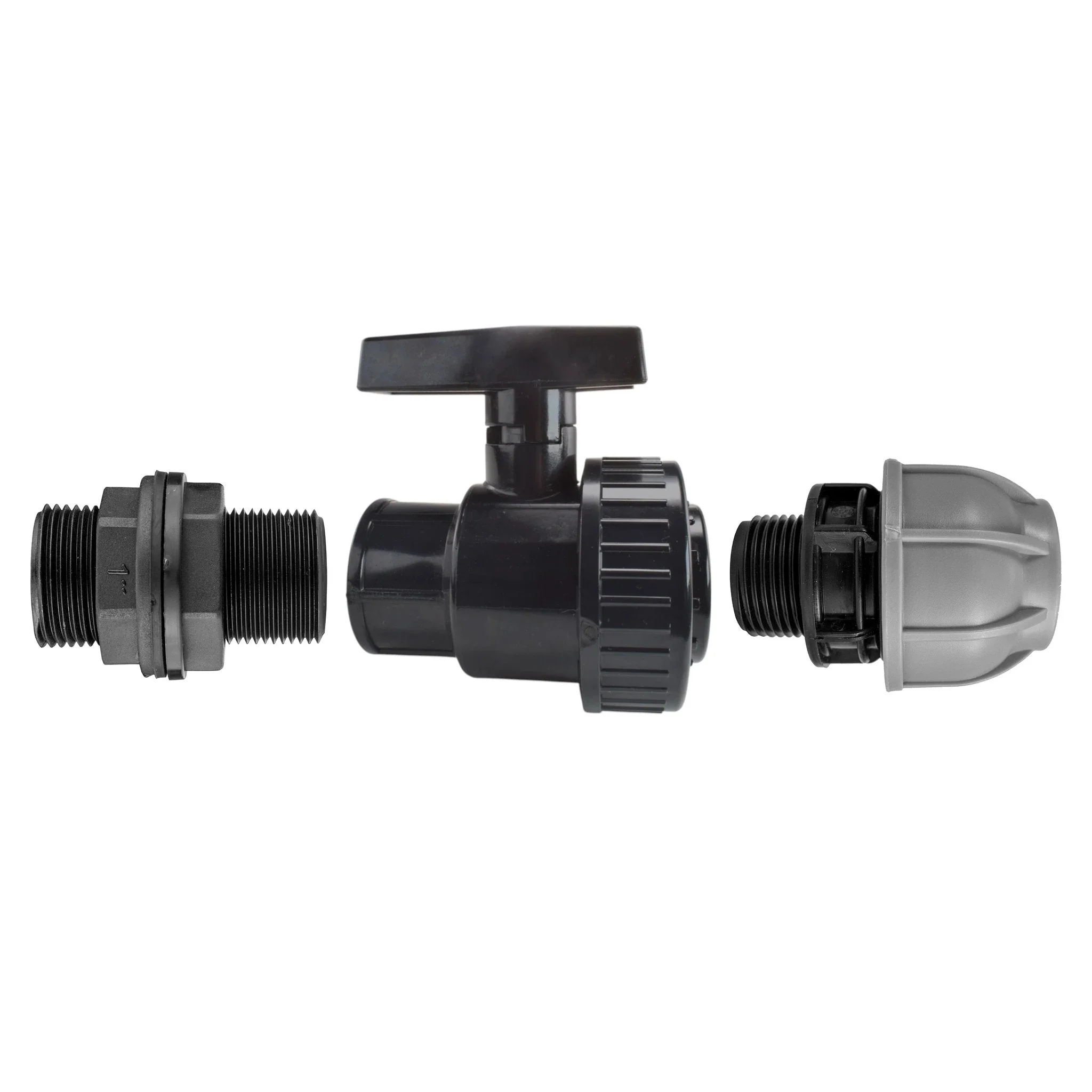 1” BSP Water Butt Fitting with Full Flow PP Valve and 32mm MDPE Fitting