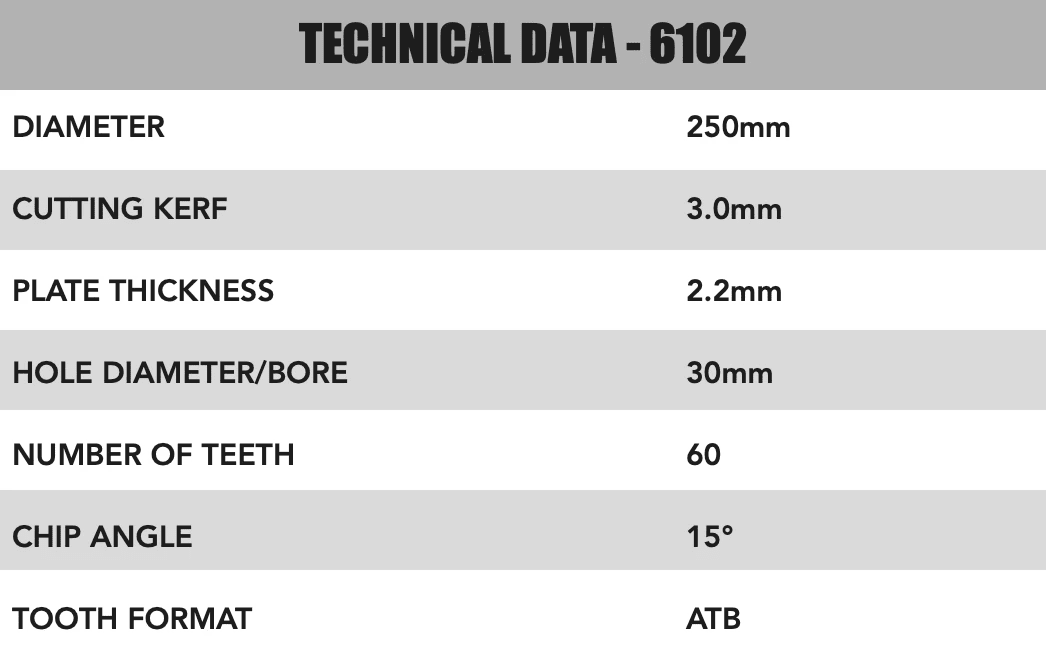 250mm x 30mm x 3.0mm 60 Tooth ATB Circular Saw Blade - 6102 - Image 4