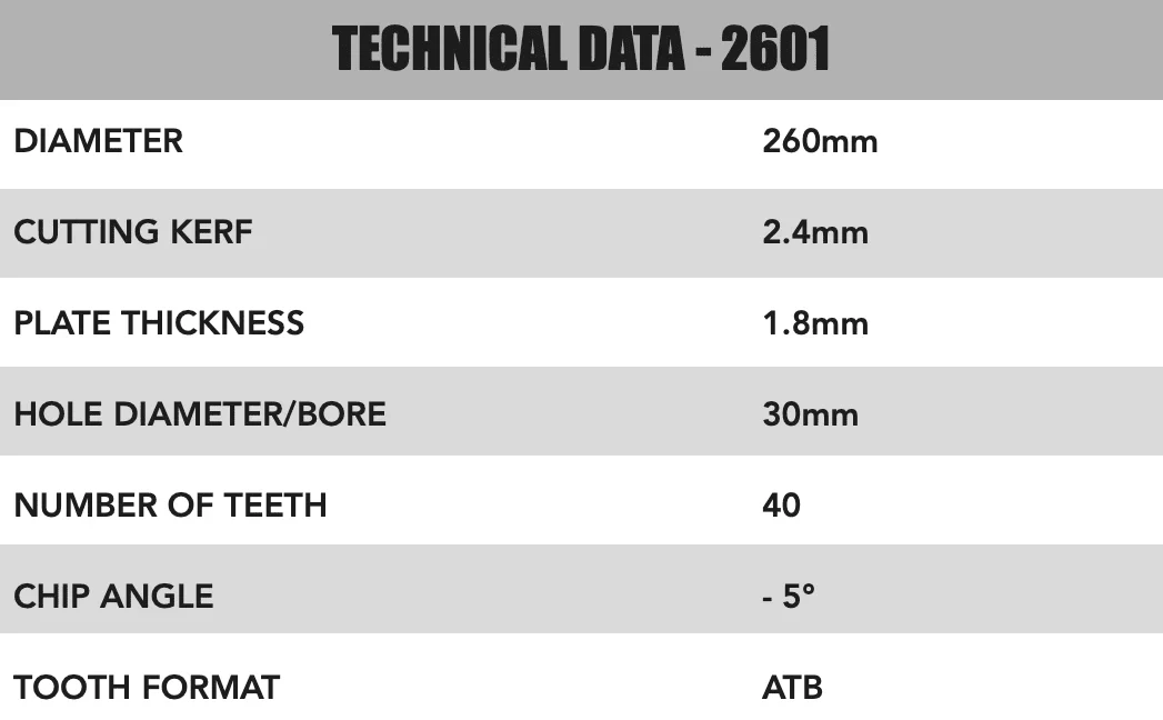 260mm x 30mm x 2.4mm 40 Tooth ATB (Neg Rake) Kapex KS120 Circular Saw Blade - 2601 - Image 4