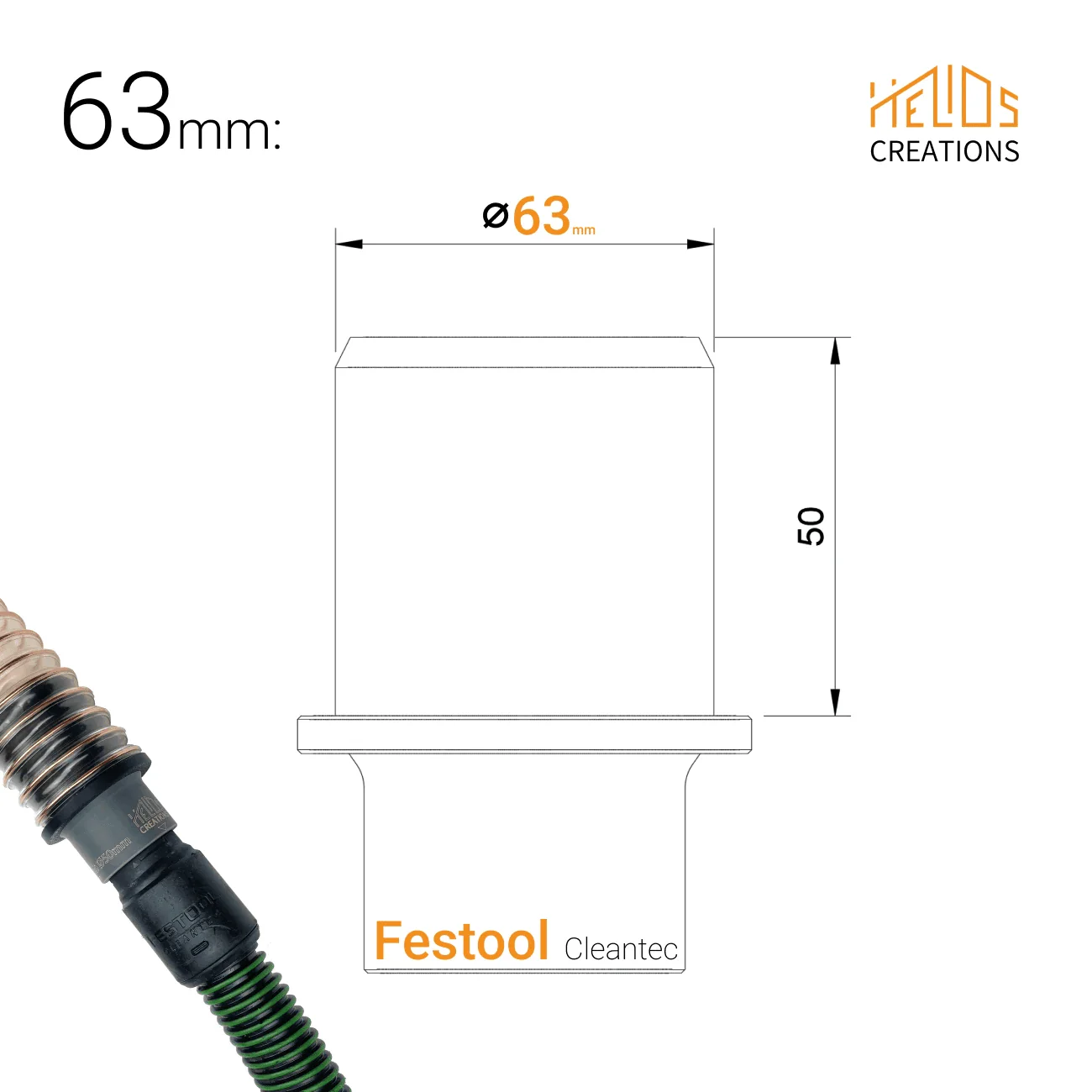 Festool Extractor to Ducting Hose Pipe Connector. Sizes: 38, 40, 45, 50, 63 mm - Image 3
