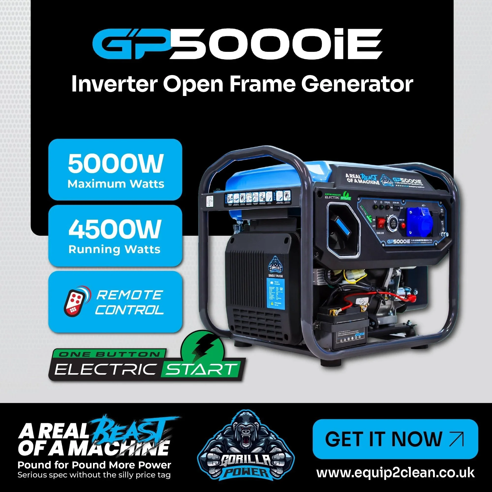 Gorilla Power 5000W Inverter Open Frame Generator with Electric Start - GP5000iE – Maximum Power & Efficiency - Image 2