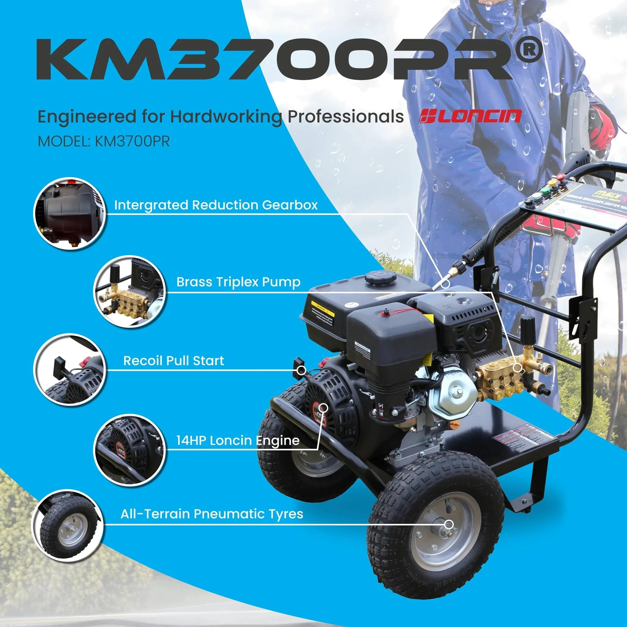 Kiam KM3700PR Petrol High Pressure Washer Jet Cleaner - Gearbox Version (14HP) - Image 2