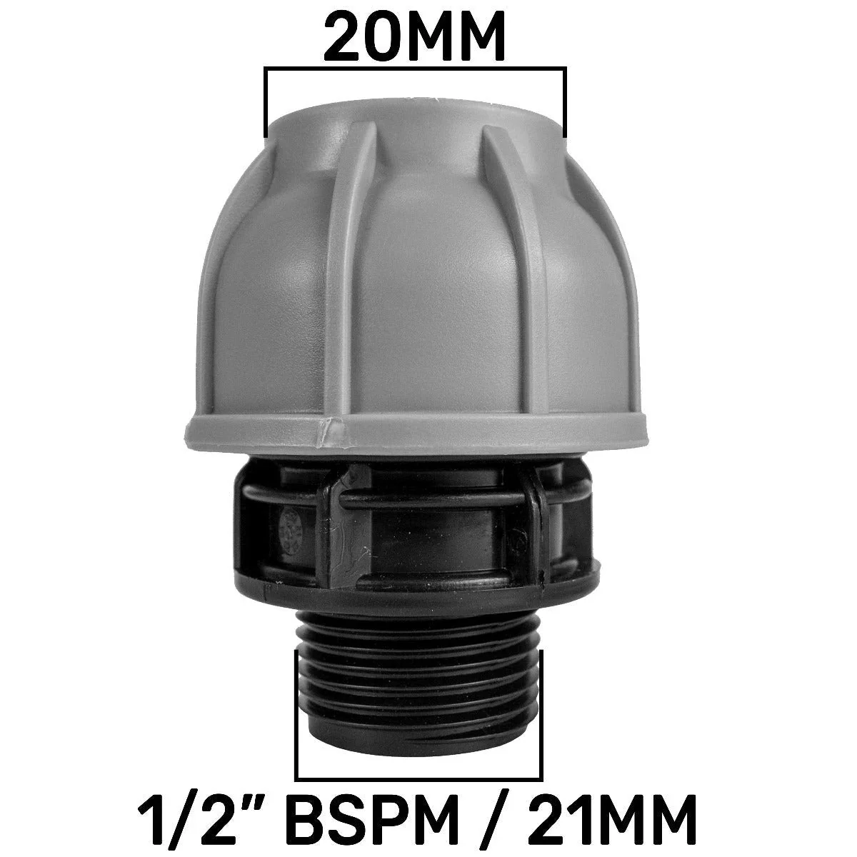 MDPE Straight Joiner 20mm - 1/2" BSPM