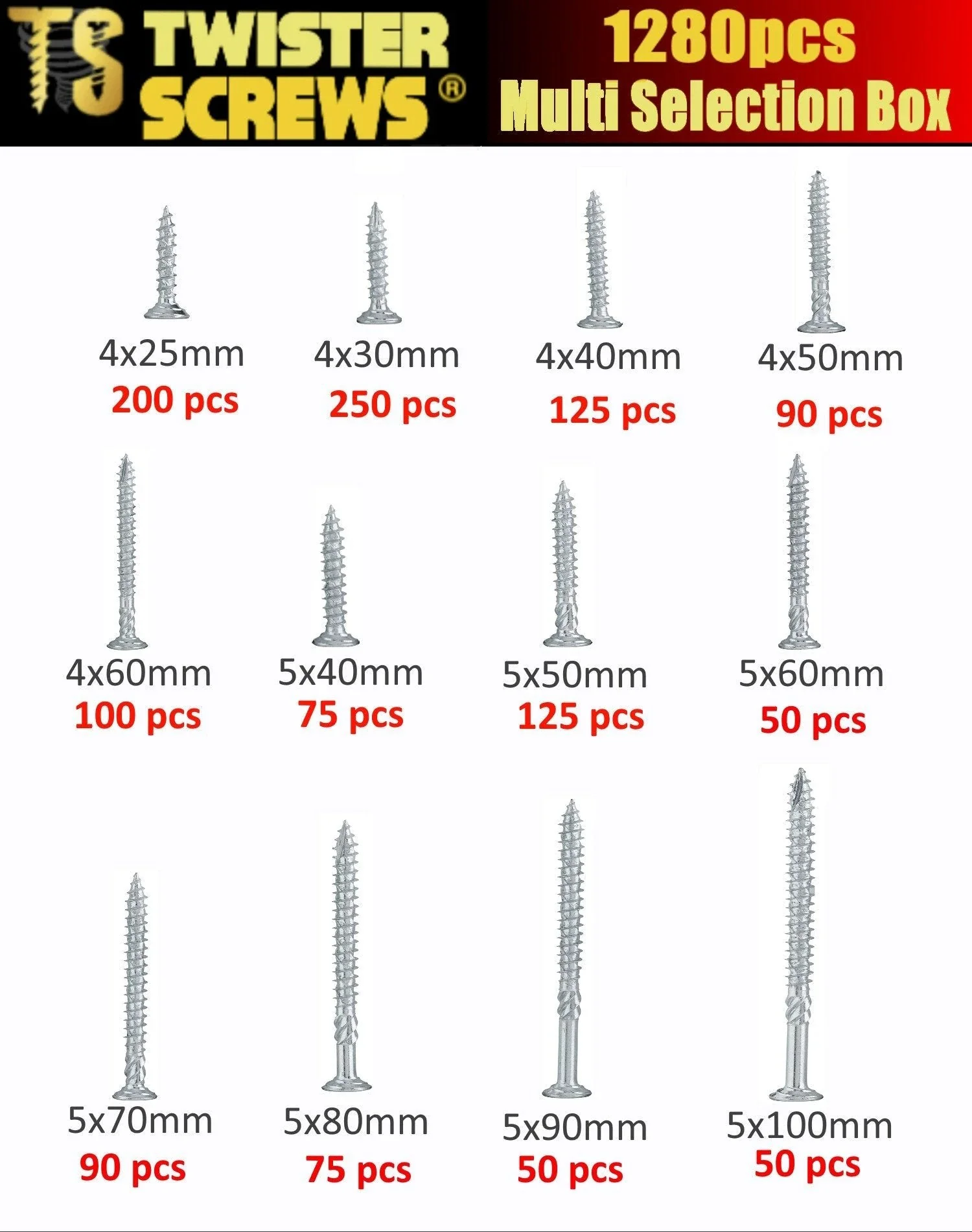 Twister Zinc-Coated Wood Screws MultiBox 1,280 Piece - Image 3