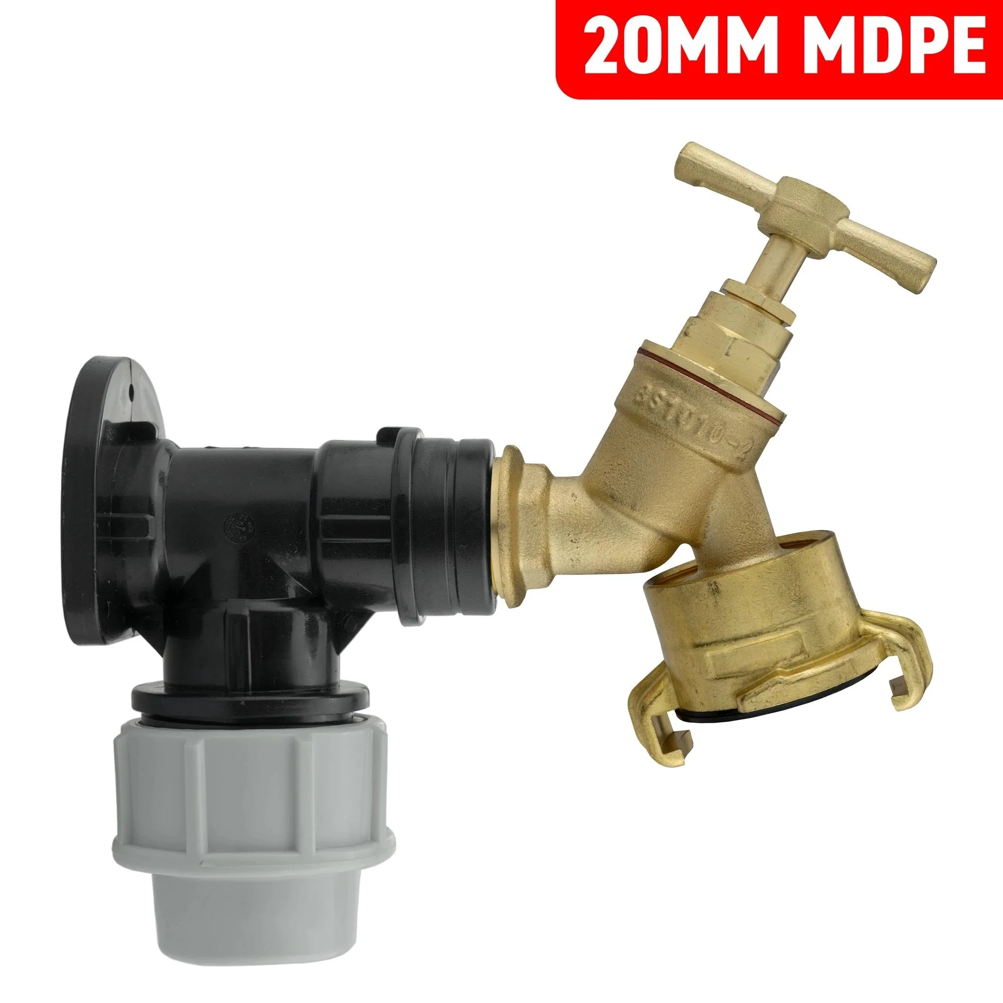 Wall Flange Kit 20mm MDPE + Bib Tap Geka Outlet - Image 2