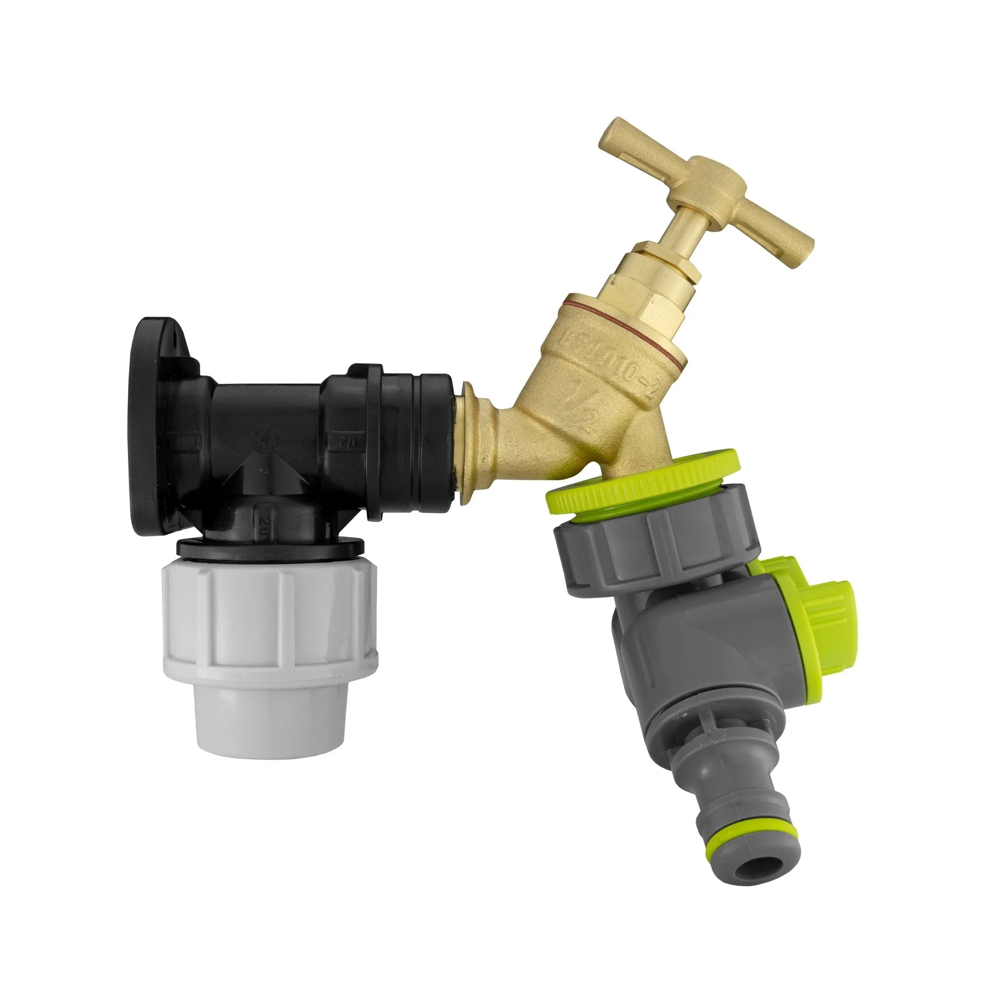 Wall Flange Kit 20mm MDPE - Brass Tap & Two Way Splitter - Image 2