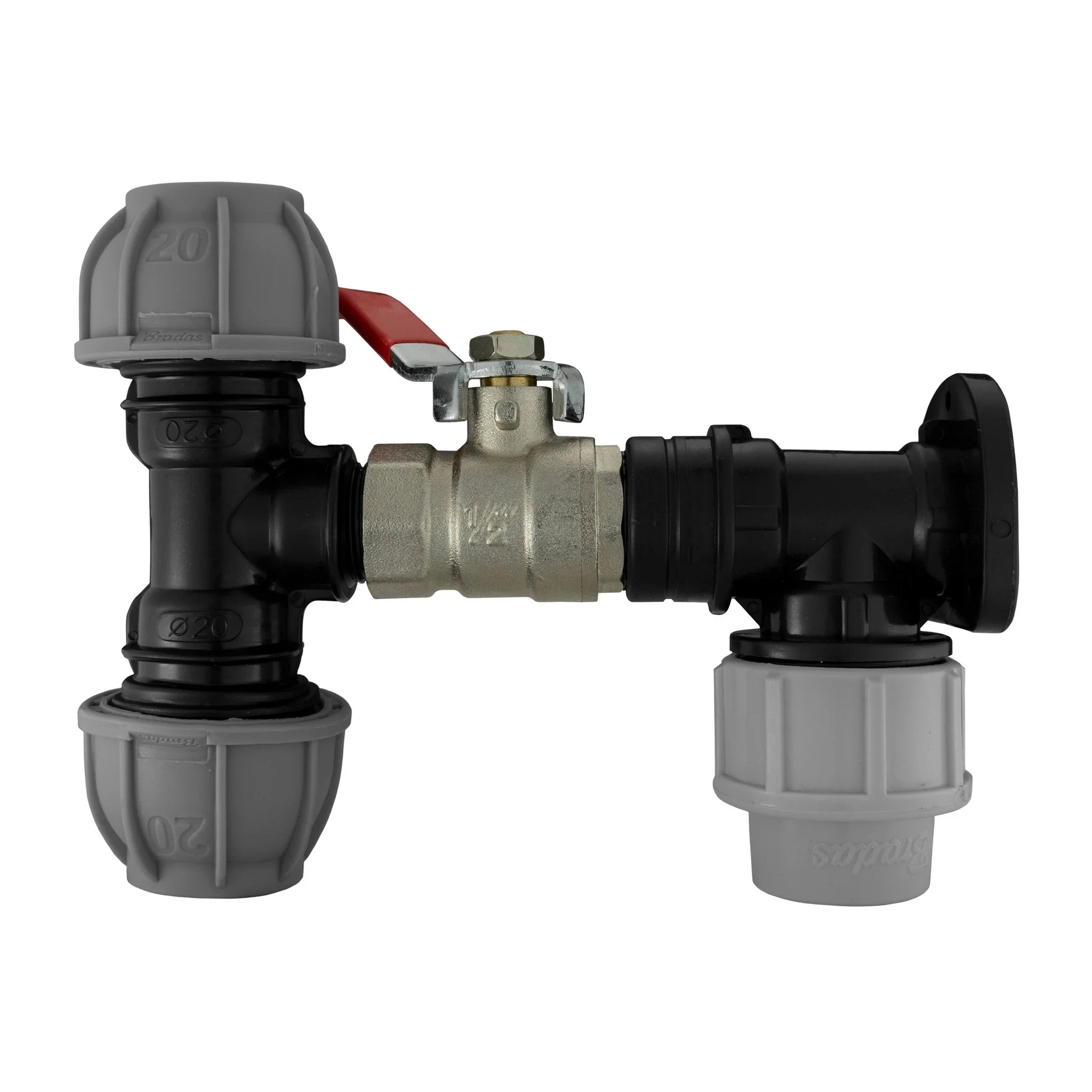 Wall Flange Kit 20mm MDPE - Lever Valve & 20mm MDPE Tee Outlet - Image 2