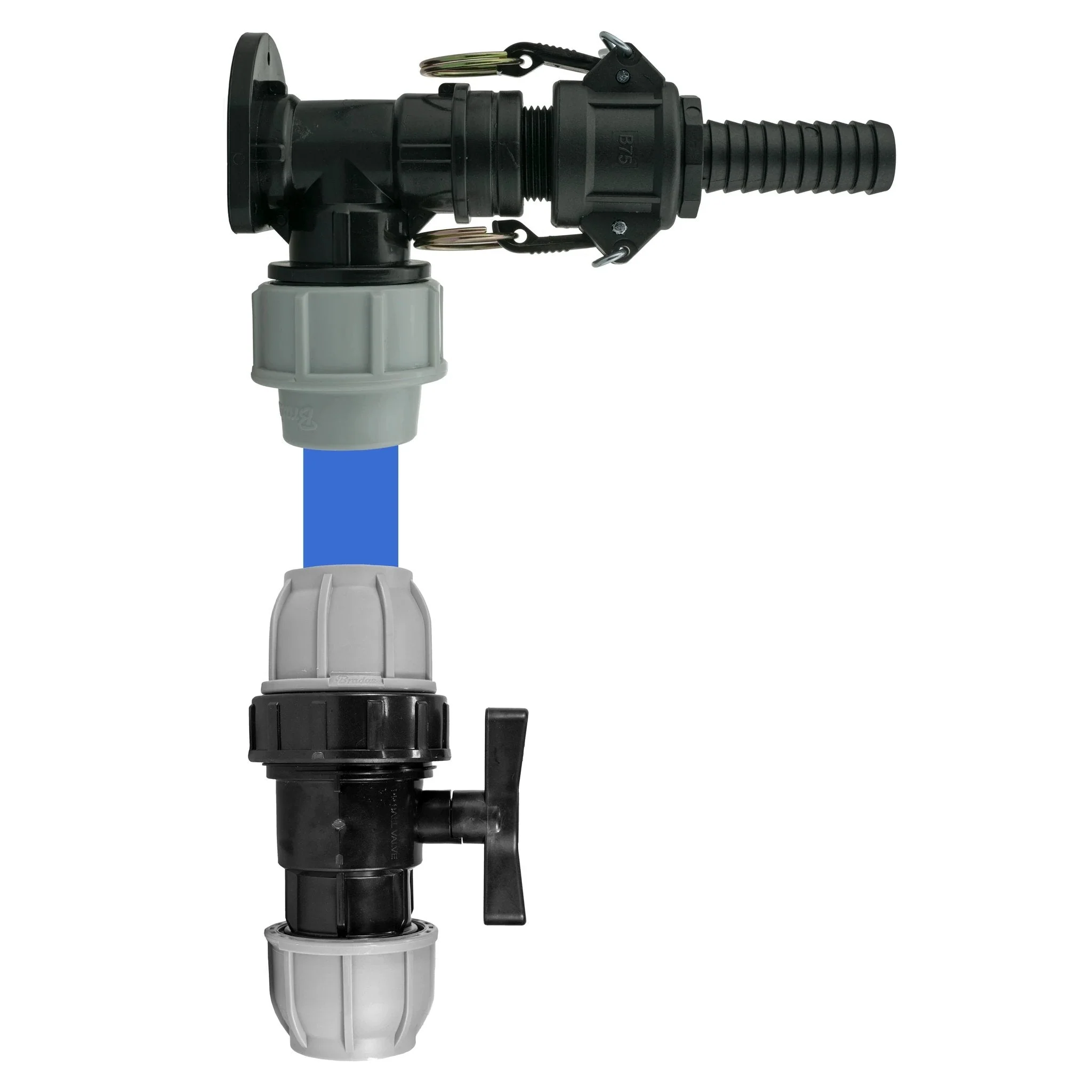 Wall Flange Kit 25mm MDPE + 25mm MDPE Valve + 3/4" Camlock Type B+E - Image 2