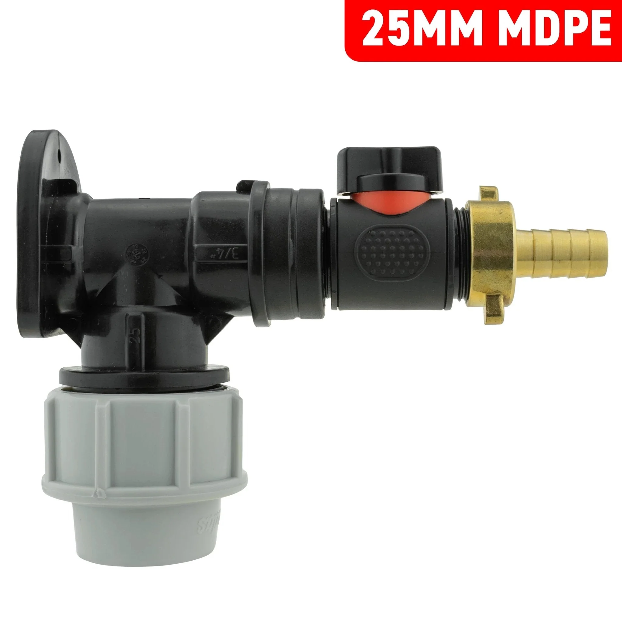 Wall Flange Kit 25mm MDPE + In-Line Valve + 13mm Brass Barb - Image 3