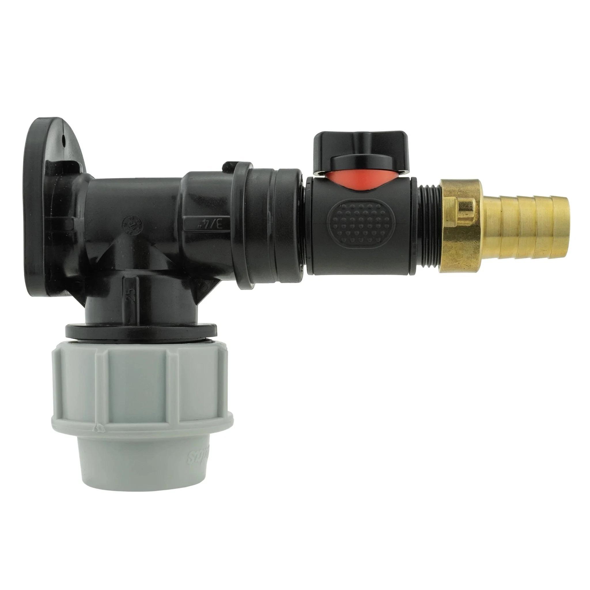 Wall Flange Kit 25mm MDPE + In-Line Valve + 19mm Brass Barb - Image 2