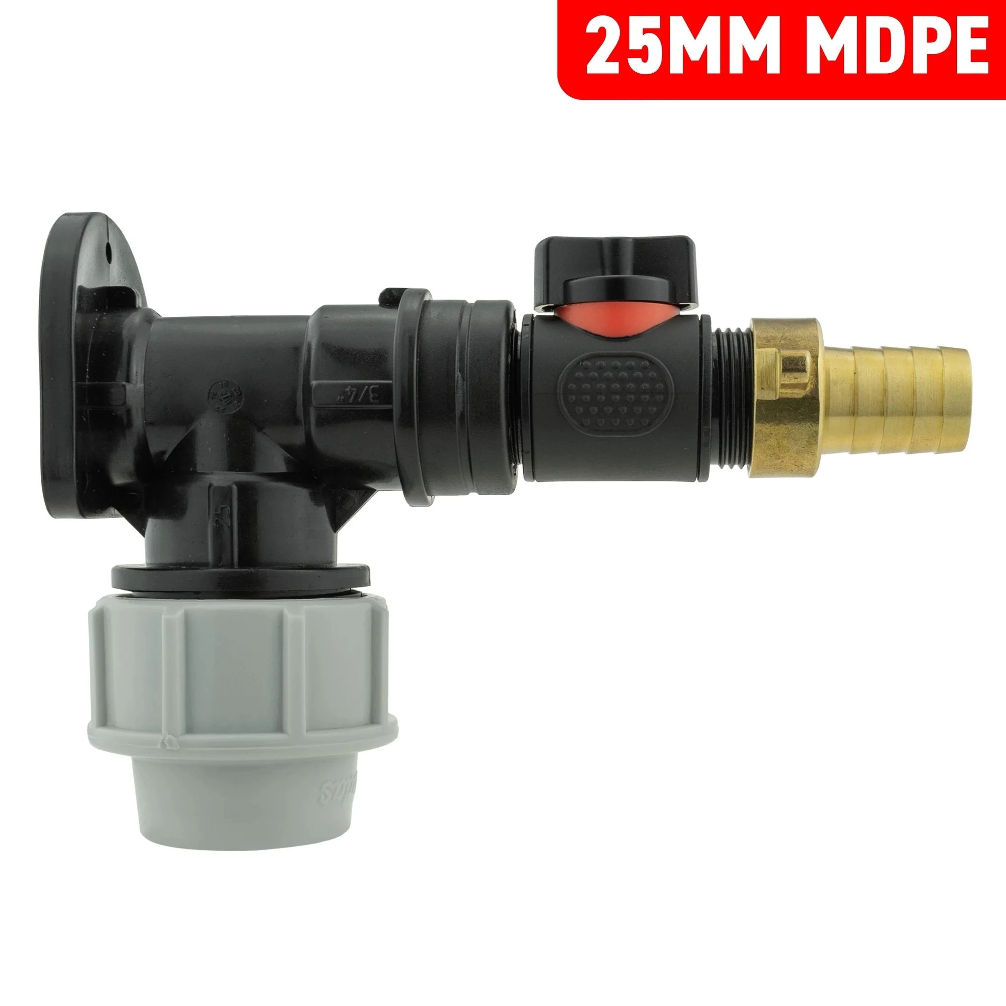 Wall Flange Kit 25mm MDPE + In-Line Valve + 19mm Brass Barb - Image 3