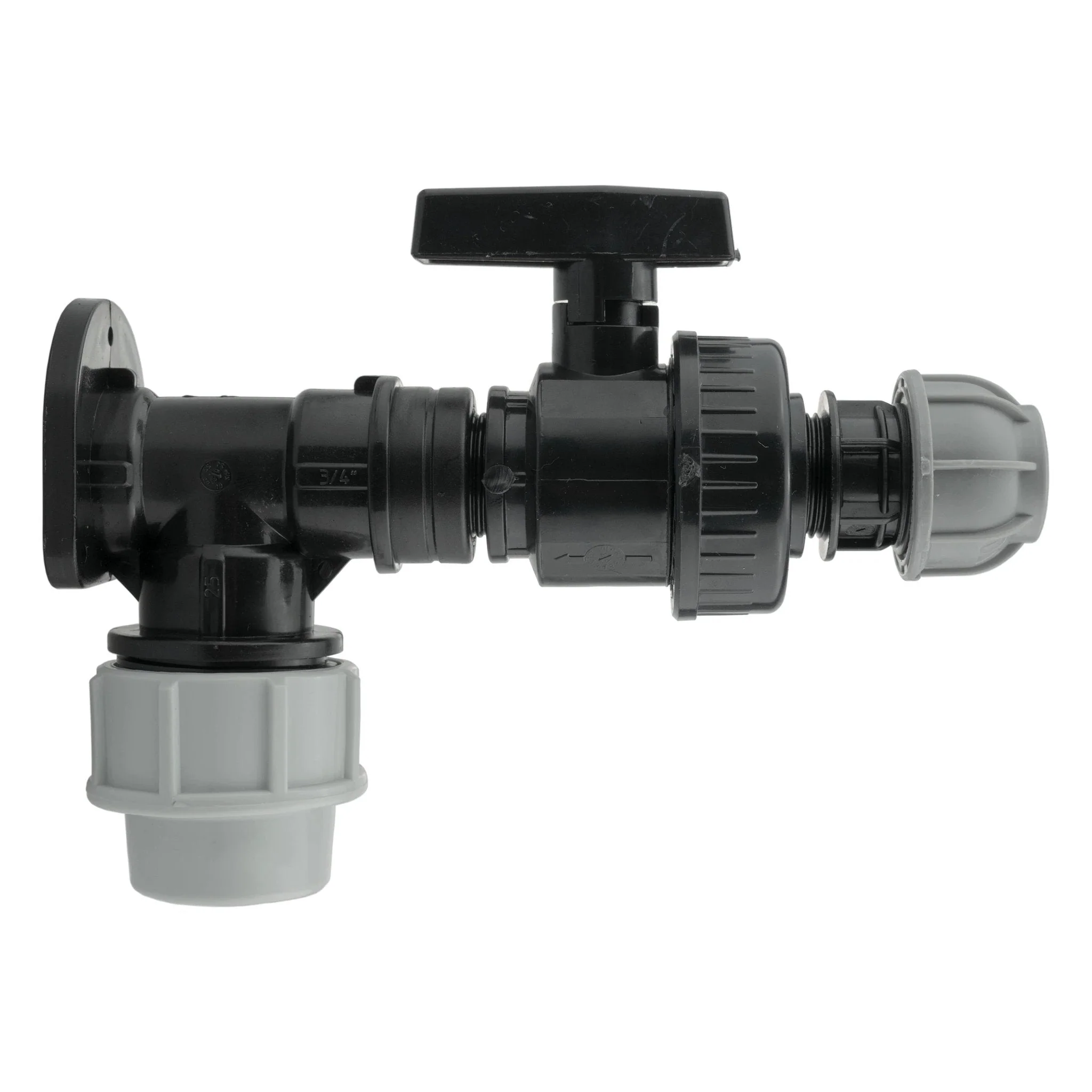 Wall Flange Kit 25mm MDPE + Large Plastic Valve & 20mm MDPE Straight