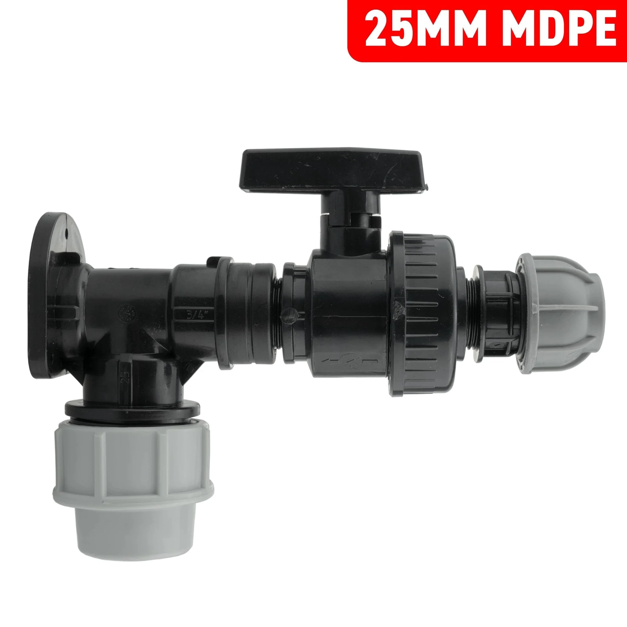 Wall Flange Kit 25mm MDPE + Large Plastic Valve & 20mm MDPE Straight - Image 2