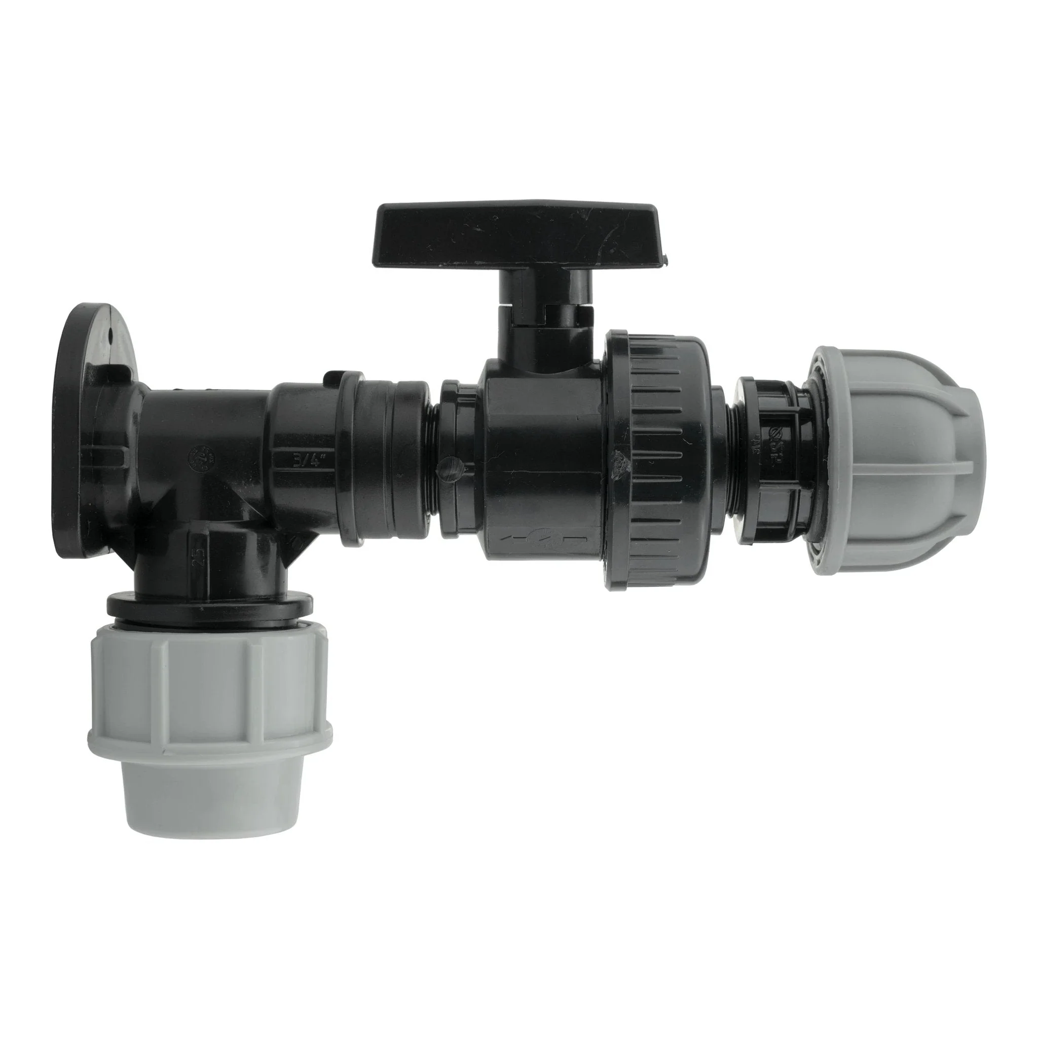 Wall Flange Kit 25mm MDPE + Large Plastic Valve & 25mm MDPE Straight