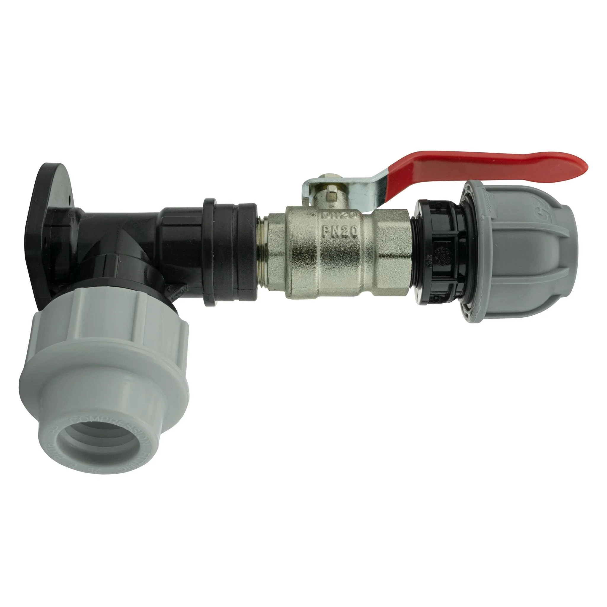 Wall Flange Kit 25mm MDPE + Lever Valve + 25mm MDPE Straight - Image 2