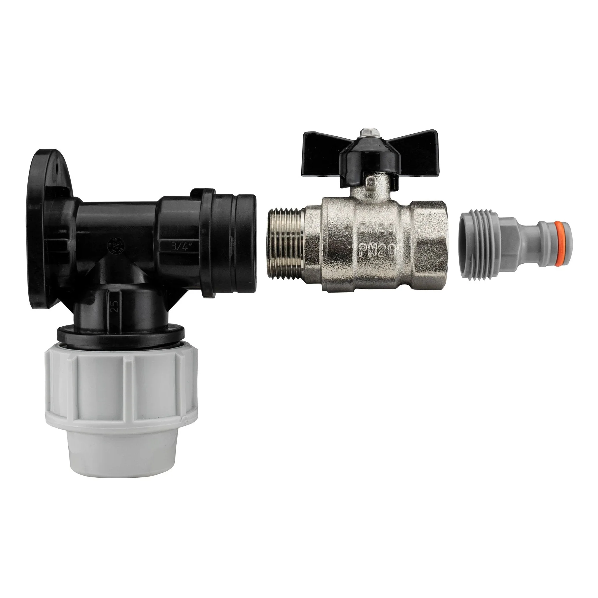 Wall Flange Kit 32mm MDPE + Bib Valve + Click Lock Male WL - Image 2