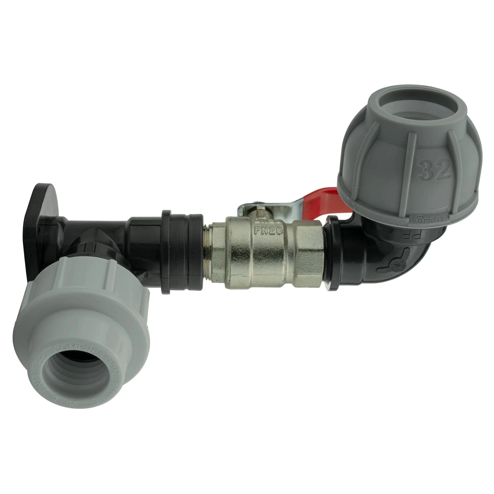 Wall Flange Kit 32mm MDPE + Lever Valve + 32mm MDPE Elbow - Image 4