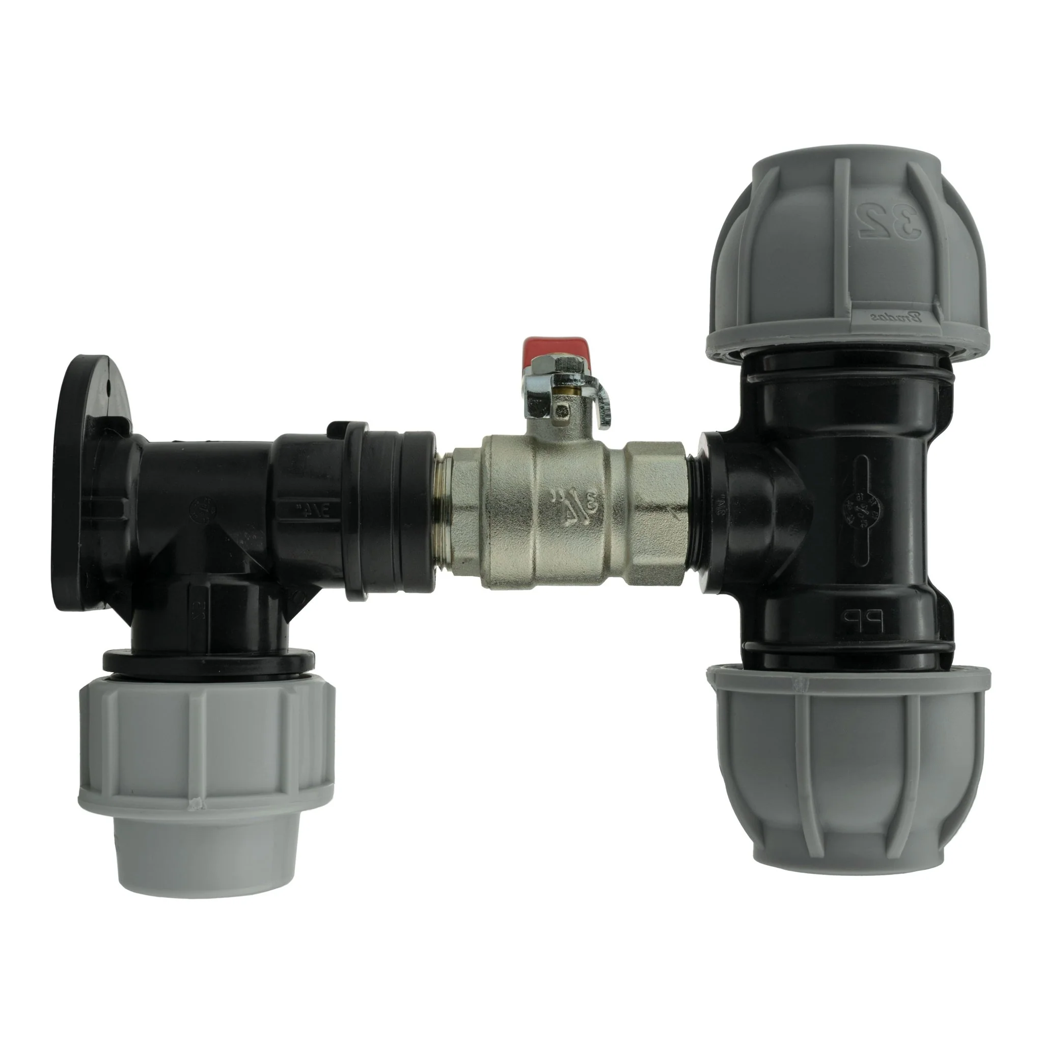 Wall Flange Kit 32mm MDPE + Lever Valve + 32mm MDPE Tee - Image 3