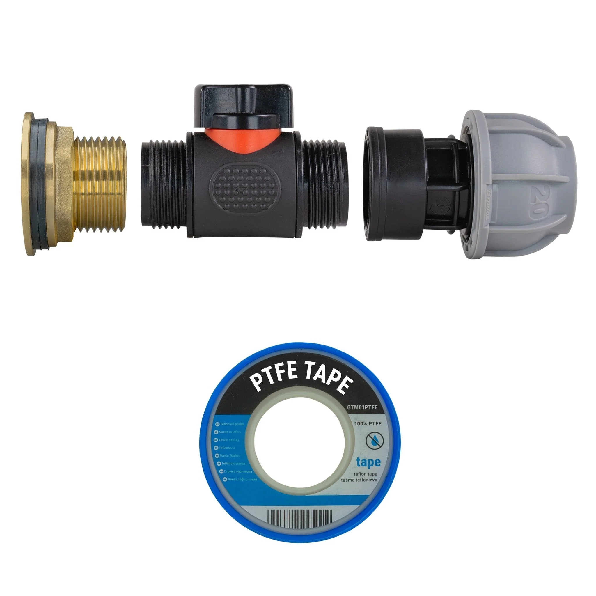 Water Butt Brass Kit 1" with In-Line Valve + 20mm MDPE and Drill Bit - Image 11